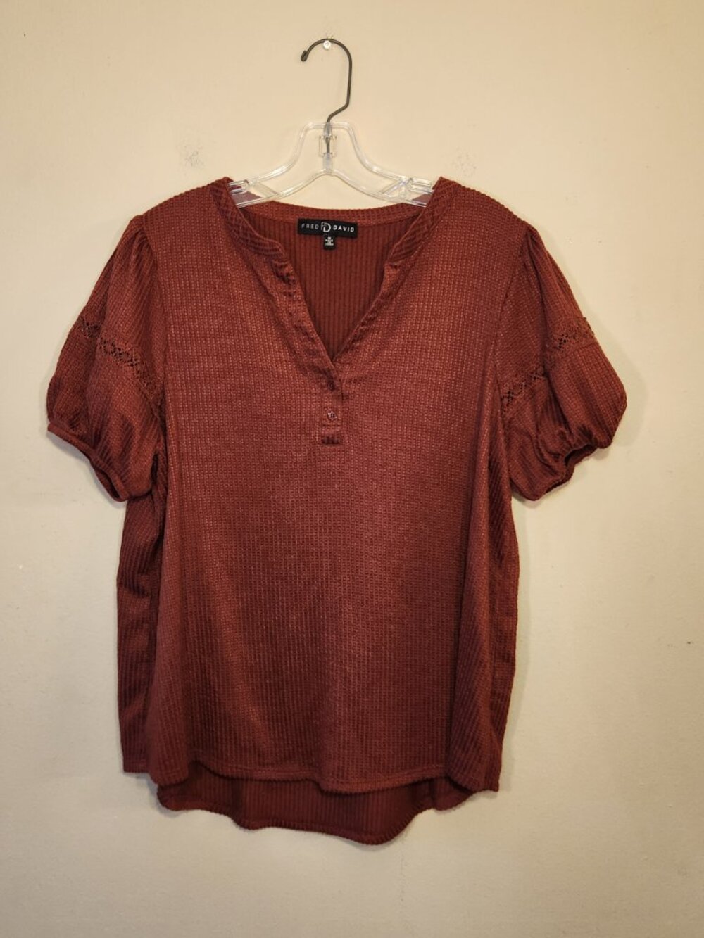 Fred David brunt orange puff sleeve blouse size 1X